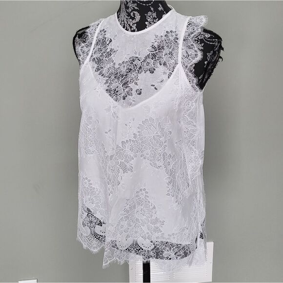 Carven Lace Tank Top-WHITE-36 - Picture 3 of 6